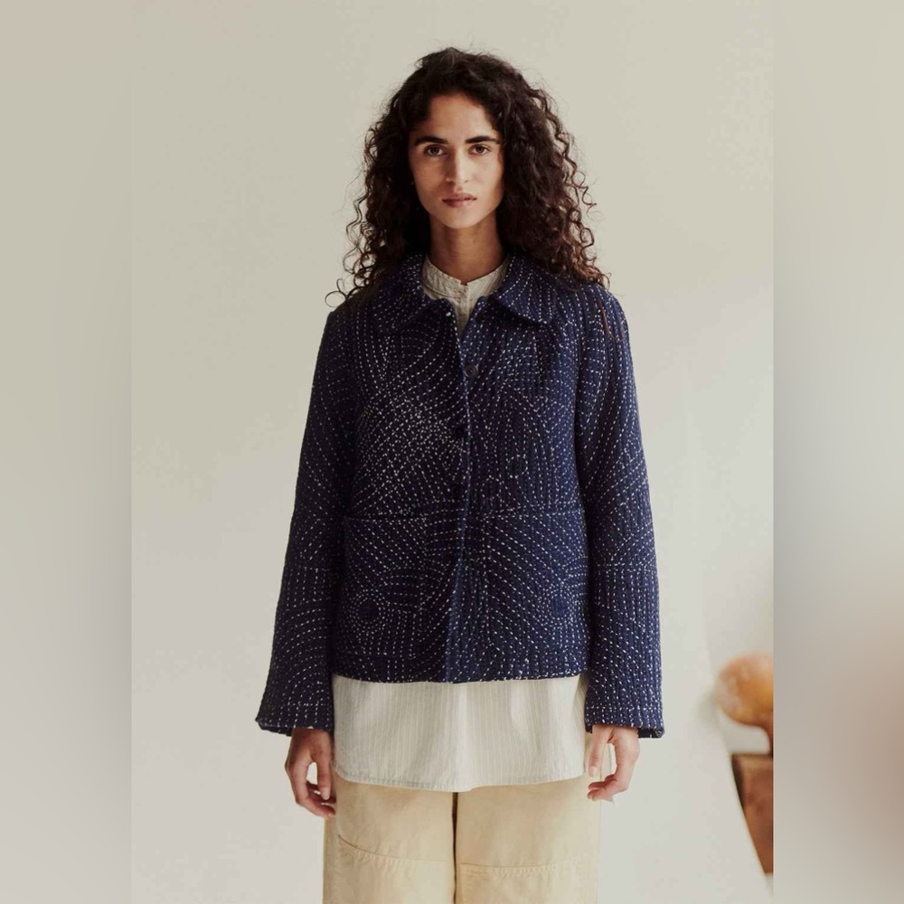 Toast UK Luxury Hand Embroidered Kantha Jacket Indigo Size US 12 UK 16 NWT